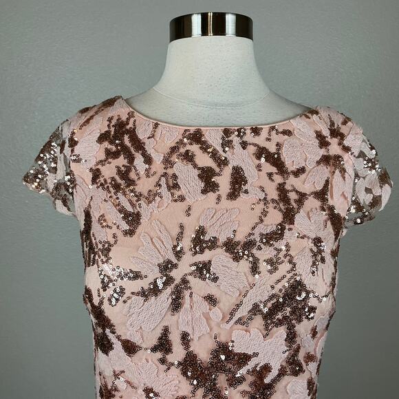 Eliza J Women's Sequined Lace High Low Backless Gown Pink Size 8 Short Sleeve - Picture 7 of 14